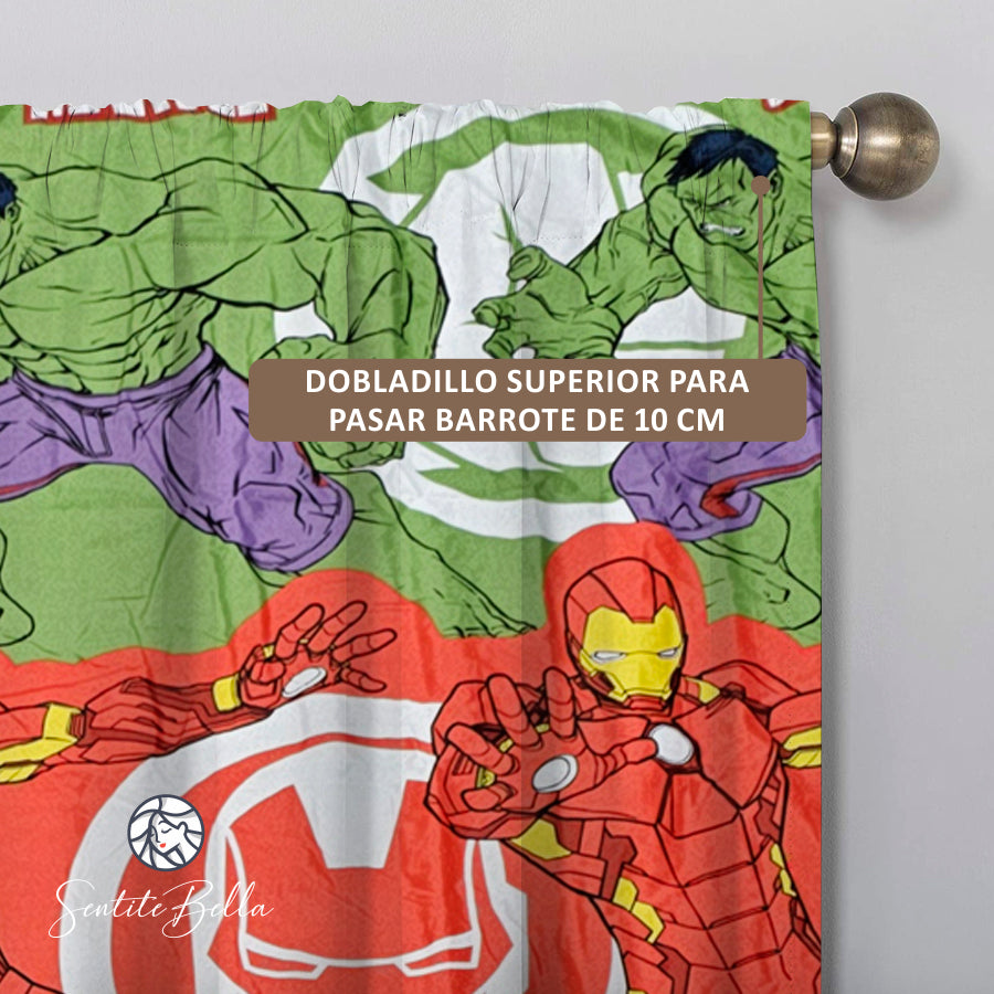 Juego De 2 Cortinas Infantil 150x210 / Diseño Avenger Marvel