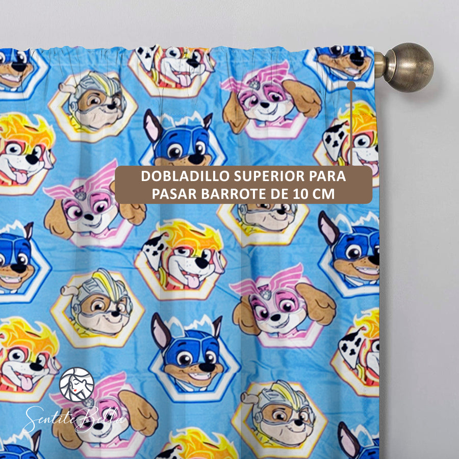 Juego De 2 Cortinas Infantil 150x210 / Diseño Paw Patrol Celeste