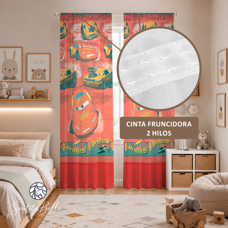 Juego De 2 Cortinas Disney En Tela Voile Bual 150x210 / Diseño Cars