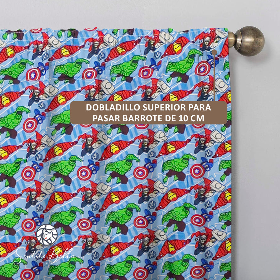 Juego De 2 Cortinas Infantil 150x210 / Diseño Avenger Chico