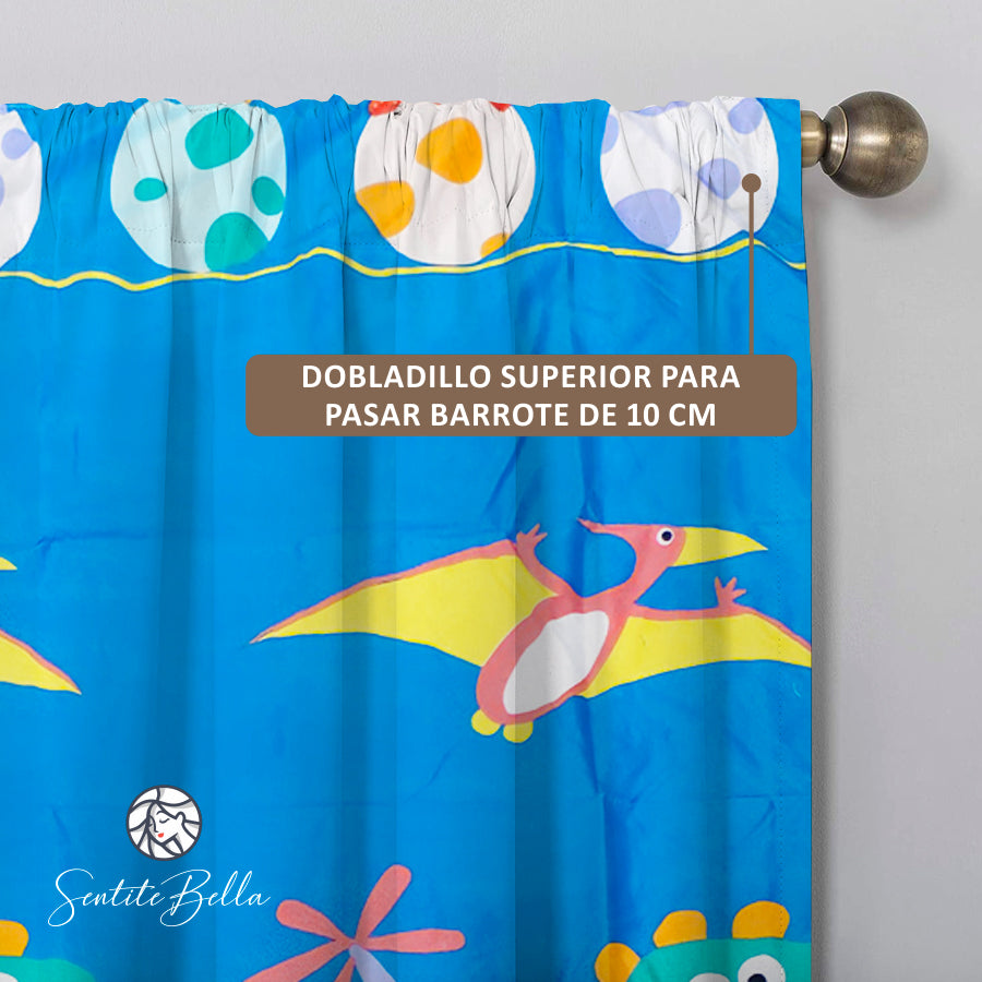 Juego De 2 Cortinas Infantil 150x210 / Diseño Dinosaurio