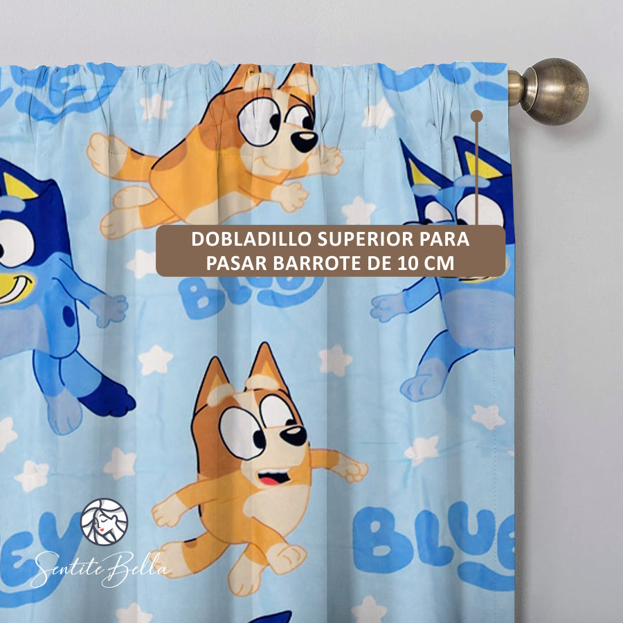 Juego De 2 Cortinas Infantil 150x210 / Diseño Bluey Bingo