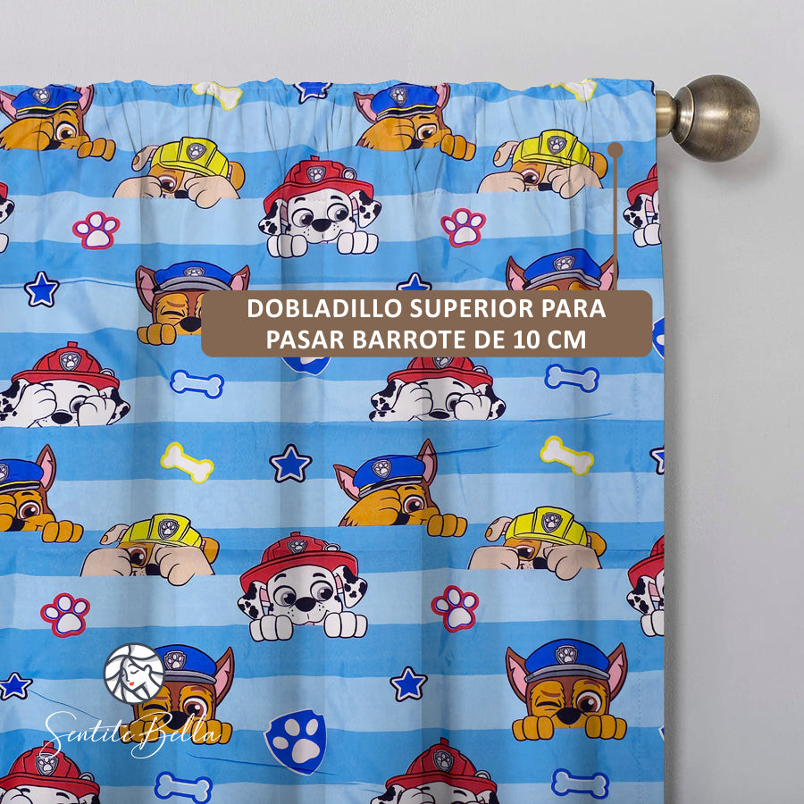 Juego De 2 Cortinas Infantil 150x210 / Diseño Paw Patrol Caras Grandes