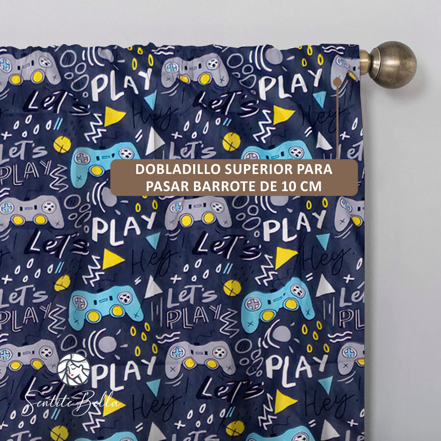 Juego De 2 Cortinas Infantil 150x210 / Diseño Gamer