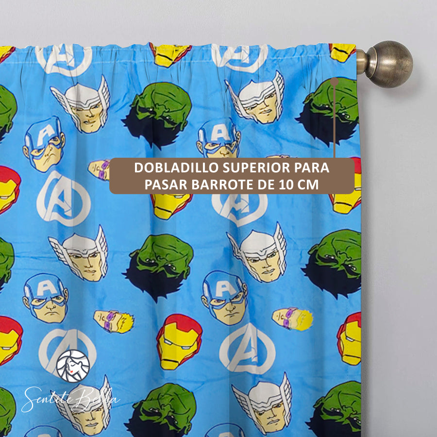 Juego De 2 Cortinas Infantil 150x210 / Diseño Avenger Rostros