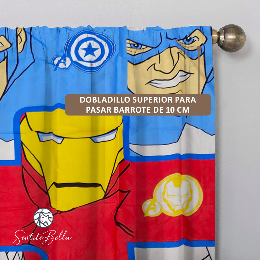 Juego De 2 Cortinas Infantil 150x210 / Diseño Avenger Grande