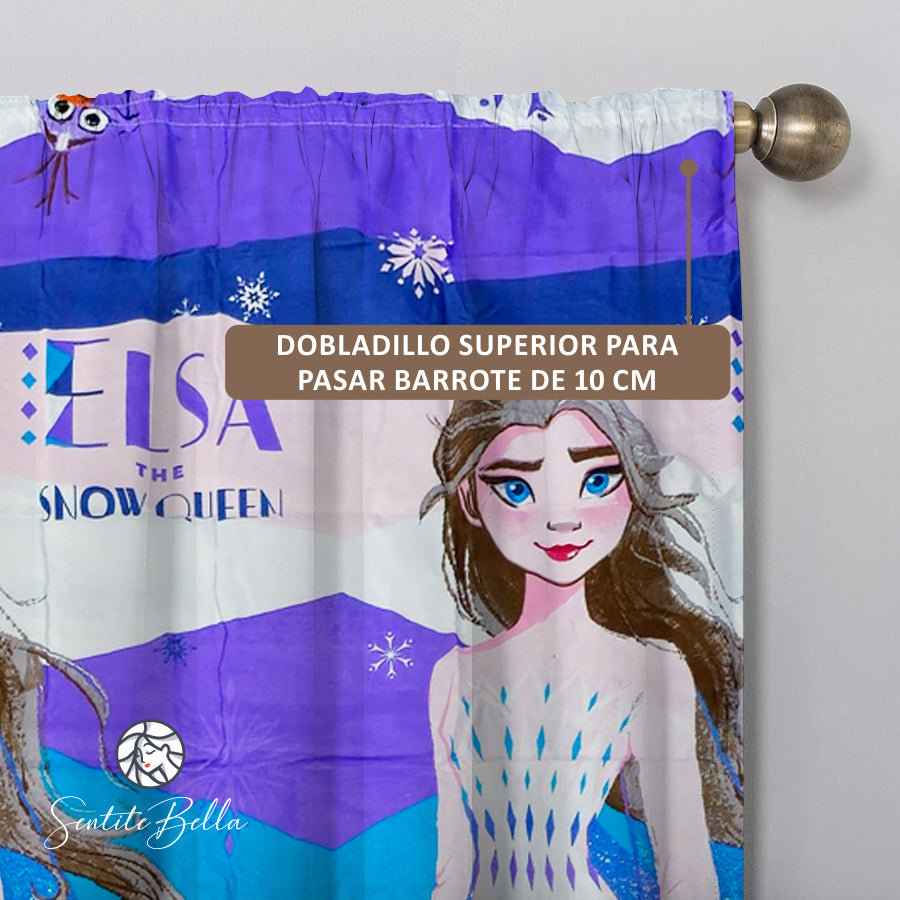 Juego De 2 Cortinas Infantil 150x210 / Diseño Frozen Violeta