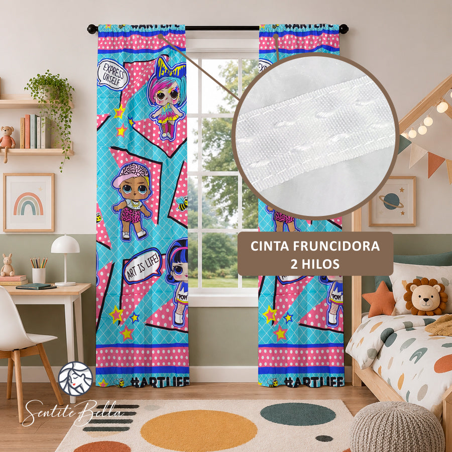 Juego De 2 Cortinas Infantil 150x210 / Diseño LOL