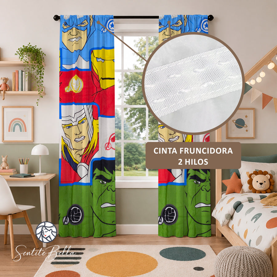 Juego De 2 Cortinas Infantil 150x210 / Diseño Avenger Grande