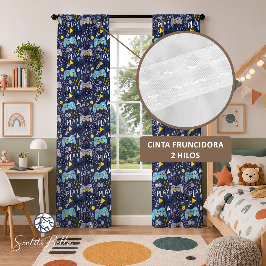 Juego De 2 Cortinas Infantil 150x210 / Diseño Gamer