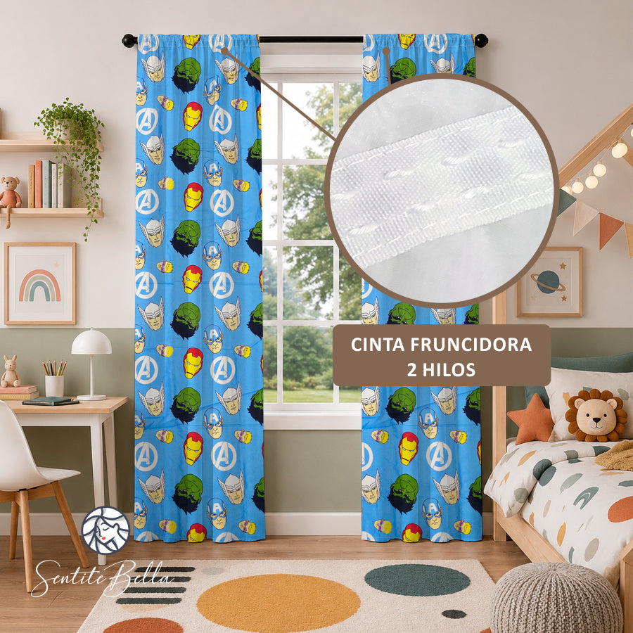 Juego De 2 Cortinas Infantil 150x210 / Diseño Avenger Rostros