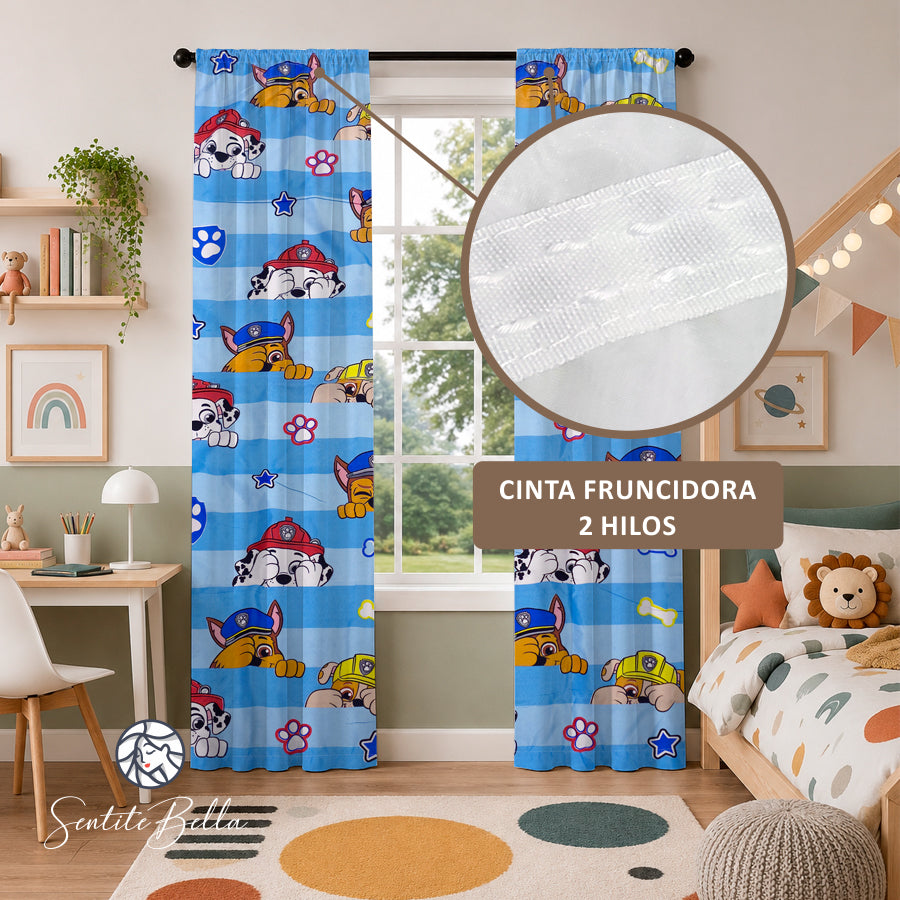 Juego De 2 Cortinas Infantil 150x210 / Diseño Paw Patrol Caras Grandes