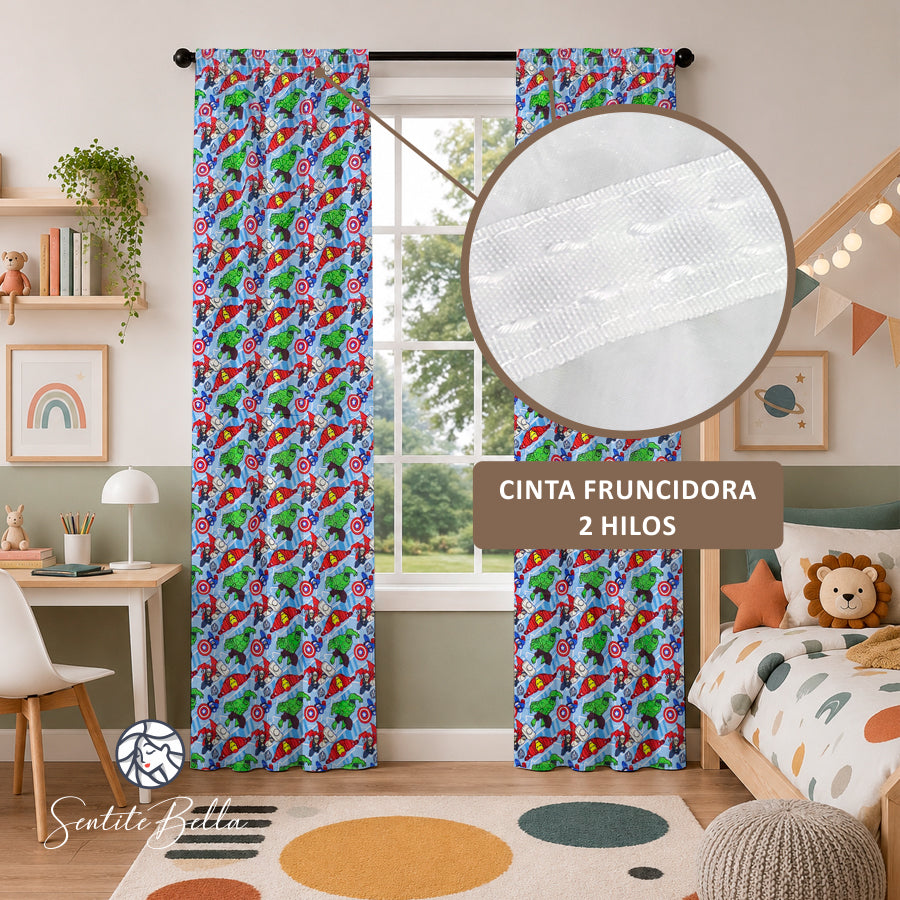 Juego De 2 Cortinas Infantil 150x210 / Diseño Avenger Chico