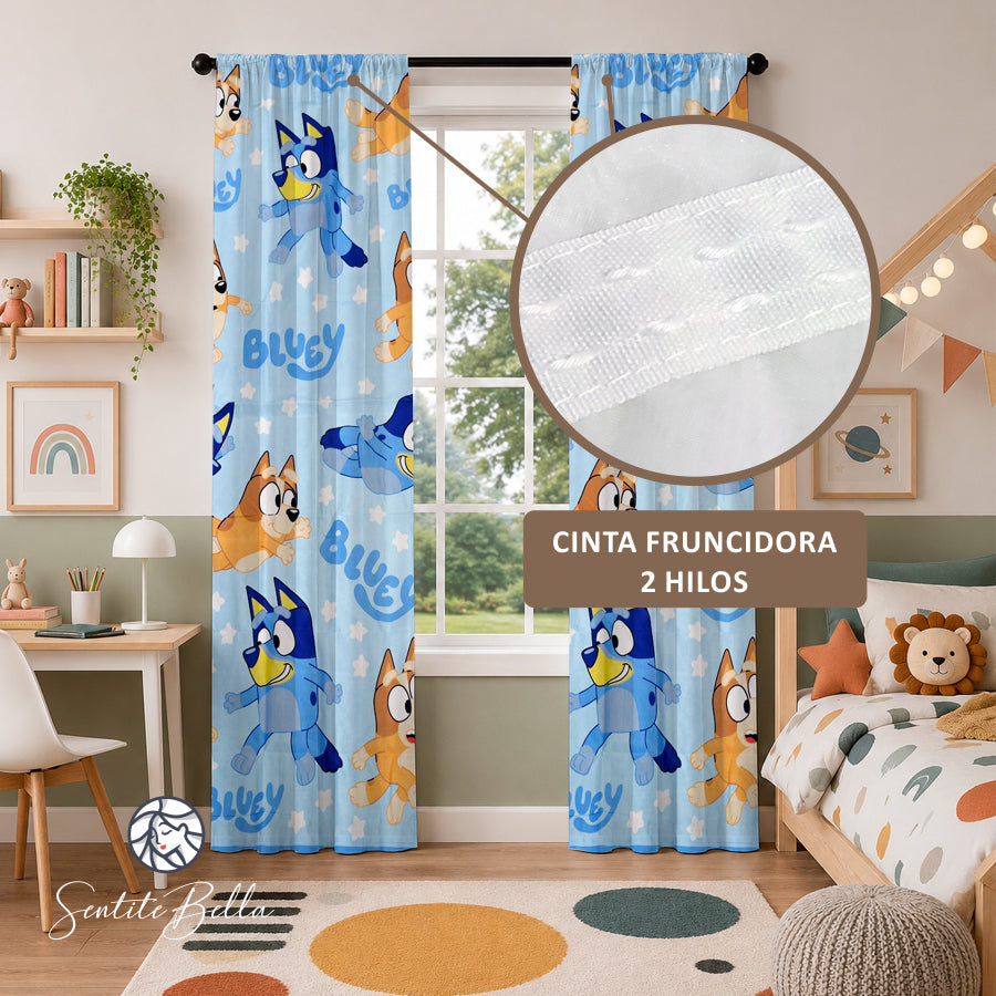 Juego De 2 Cortinas Infantil 150x210 / Diseño Bluey Bingo