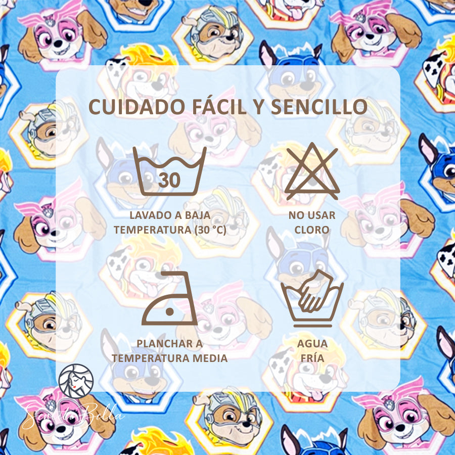 Juego De 2 Cortinas Infantil 150x210 / Diseño Paw Patrol Celeste