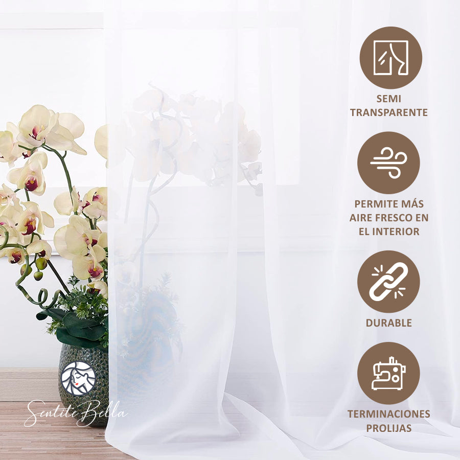 Set x 2 Cortina Cenefa de Voile Traslúcido para Ventana, Dormitorio o Decoracion Fiestas y Eventos