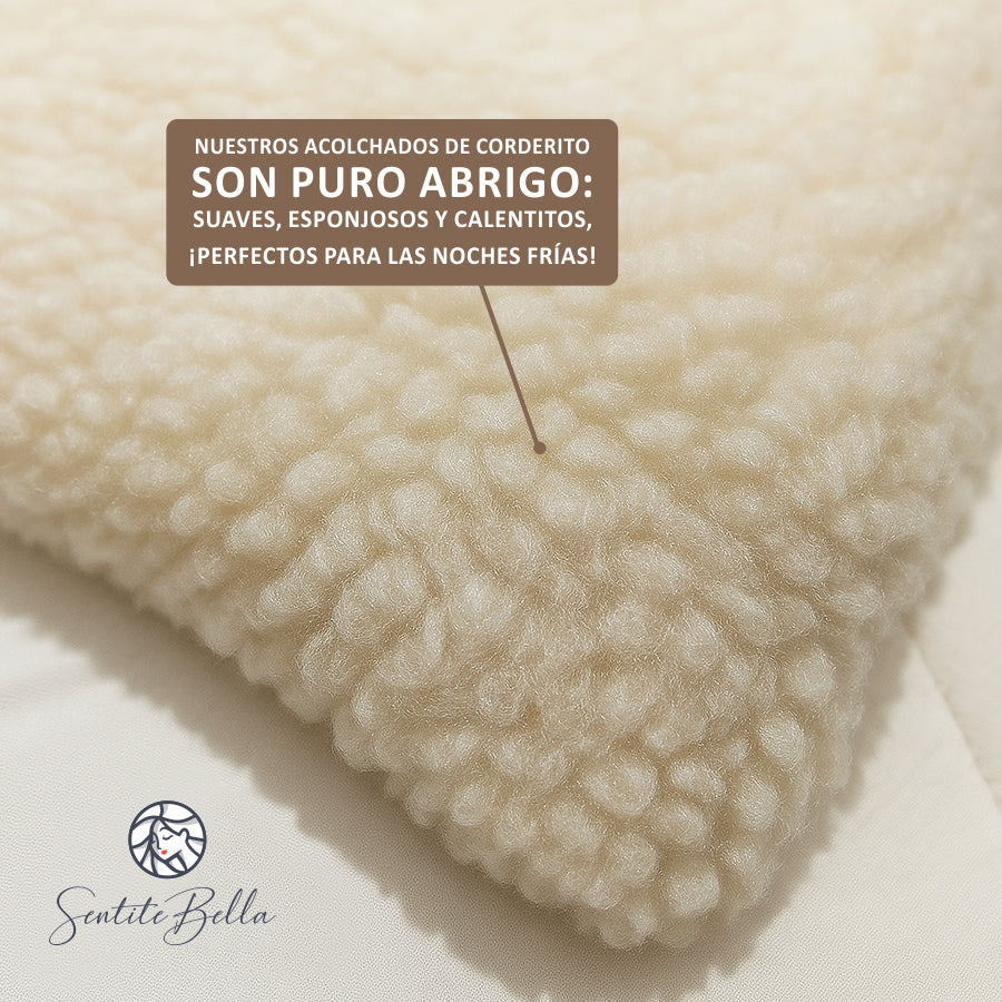 1 Plaza Acolchado CORDERITO + Sabanas + Fundas Almohadas + REGALO Combo