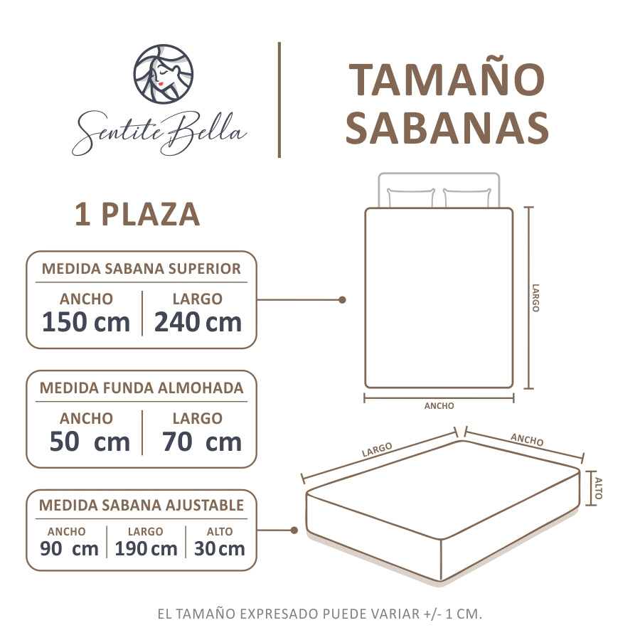 Juego de Sábanas - 1 Plaza Liso + REGALO - VARIOS COLORES