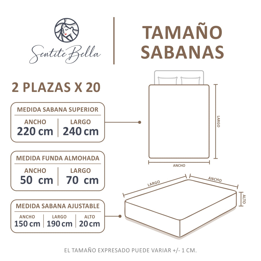 Juego de Sabanas Lisas - 2 Plazas x 20 cm de ALTURA