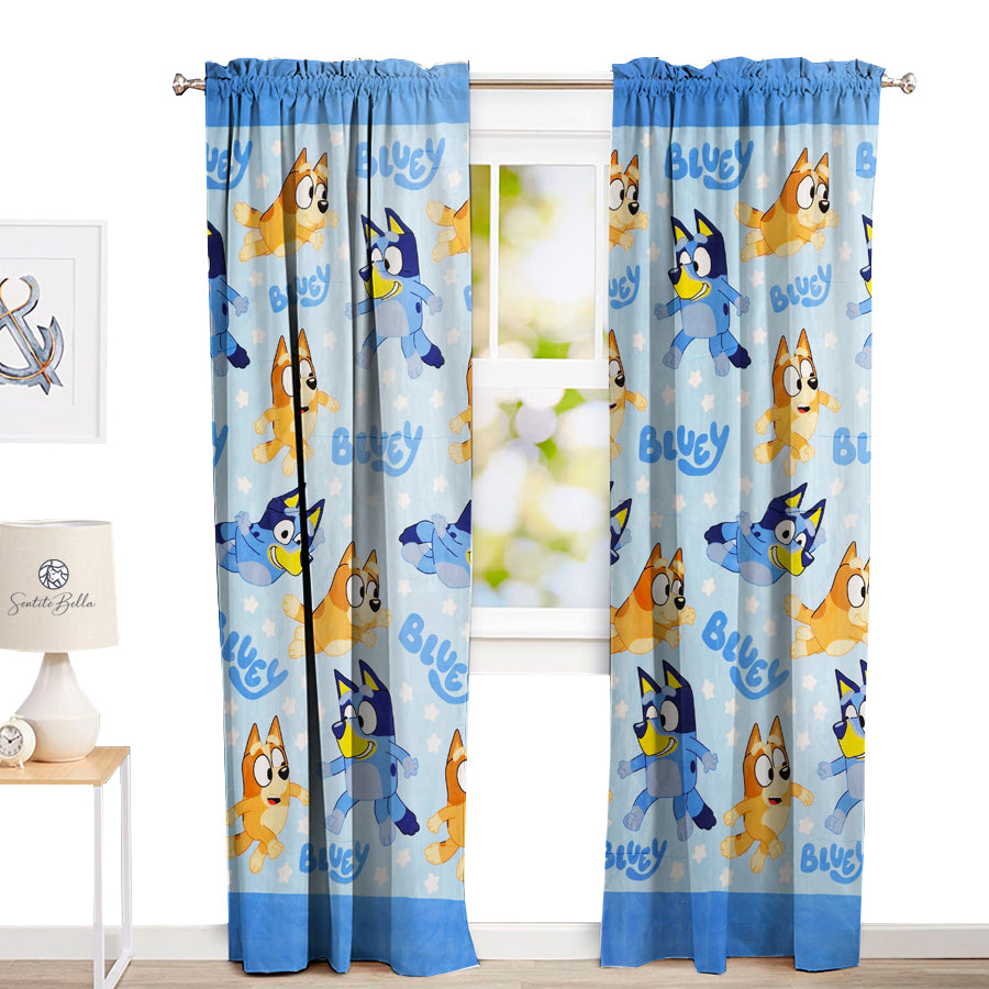 Juego De 2 Cortinas Infantil 150x210 Diseño Bluey Bingo