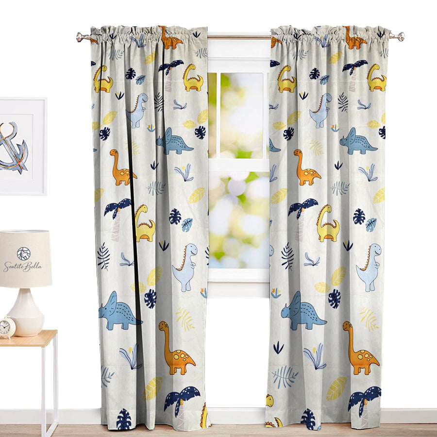 Juego De 2 Cortinas Infantil 150x210 Diseño Dinosaurios Bebe