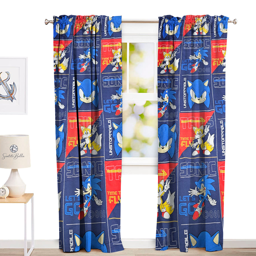 Juego De 2 Cortinas Infantil 150x210 Diseño Sonic