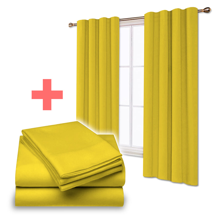 Juego De Sabanas + Cortinas de Tela Colores Lisos Combo Pack - SentiteBella.uy