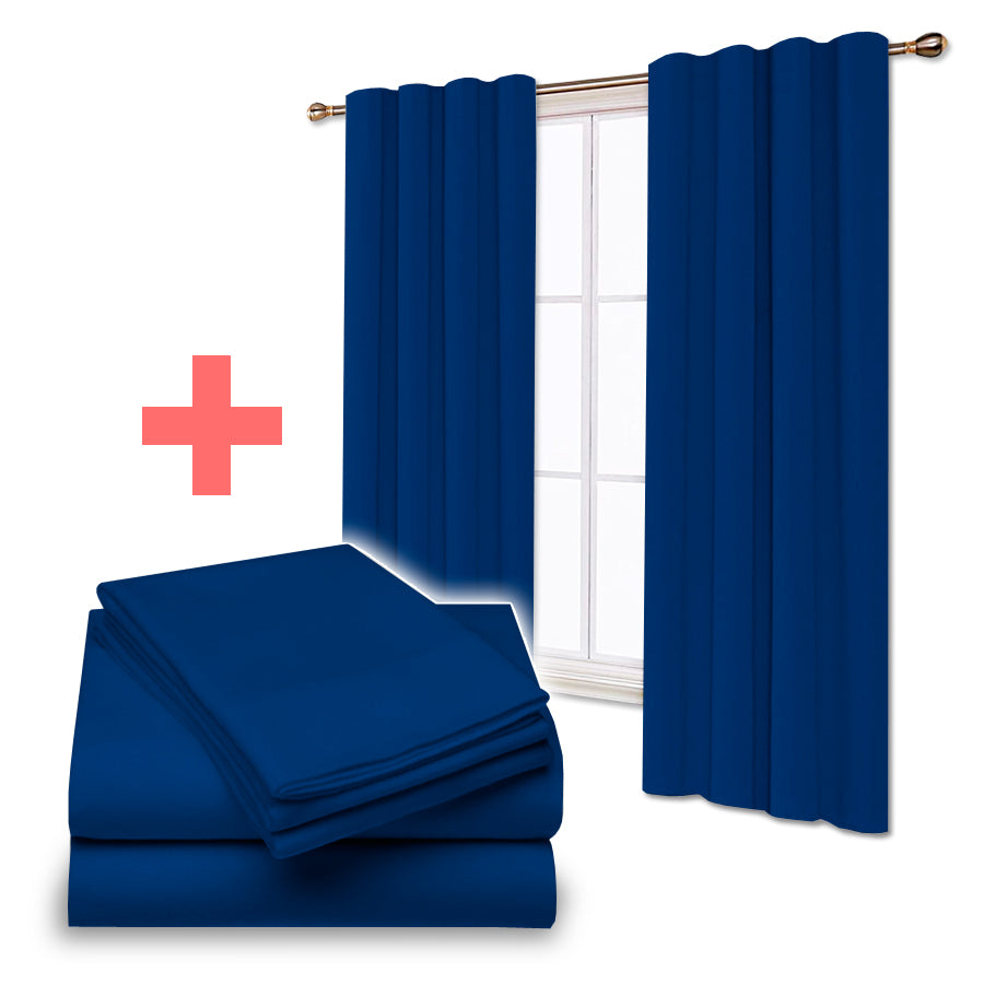Juego De Sabanas + Cortinas de Tela Colores Lisos Combo Pack - SentiteBella.uy