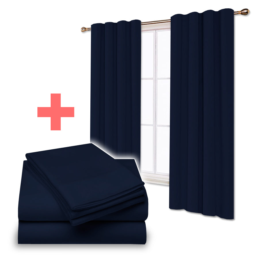 Juego De Sabanas + Cortinas de Tela Colores Lisos Combo Pack - SentiteBella.uy