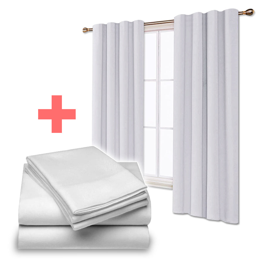 Juego De Sabanas + Cortinas de Tela Colores Lisos Combo Pack - SentiteBella.uy
