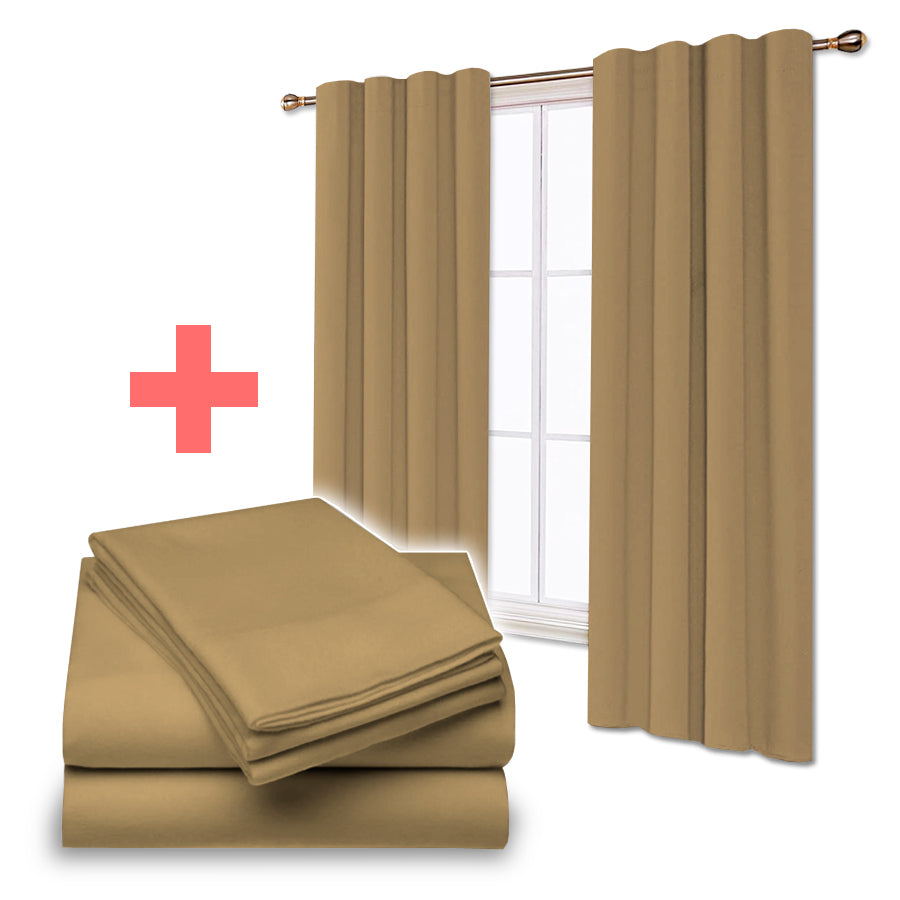 Juego De Sabanas + Cortinas de Tela Colores Lisos Combo Pack - SentiteBella.uy