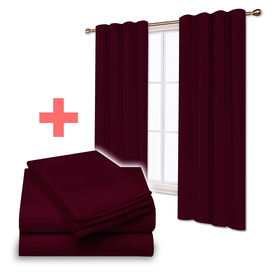 Juego De Sabanas + Cortinas de Tela Colores Lisos Combo Pack - SentiteBella.uy