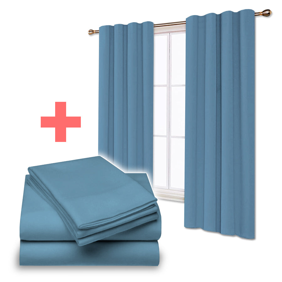Juego De Sabanas + Cortinas de Tela Colores Lisos Combo Pack - SentiteBella.uy