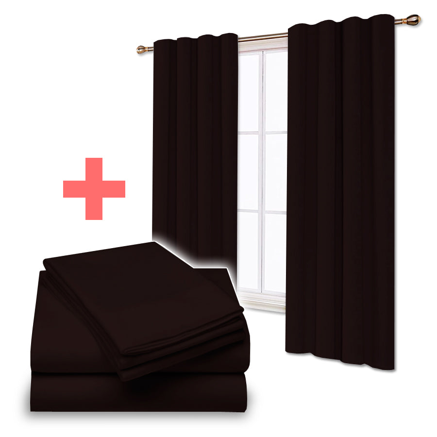 Juego De Sabanas + Cortinas de Tela Colores Lisos Combo Pack - SentiteBella.uy