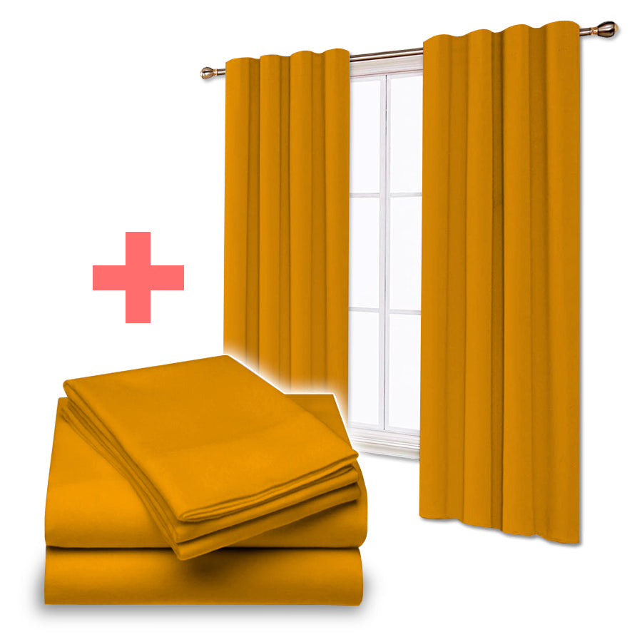 Juego De Sabanas + Cortinas de Tela Colores Lisos Combo Pack - SentiteBella.uy