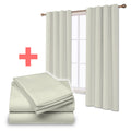 Juego De Sabanas + Cortinas de Tela Colores Lisos Combo Pack - SentiteBella.uy