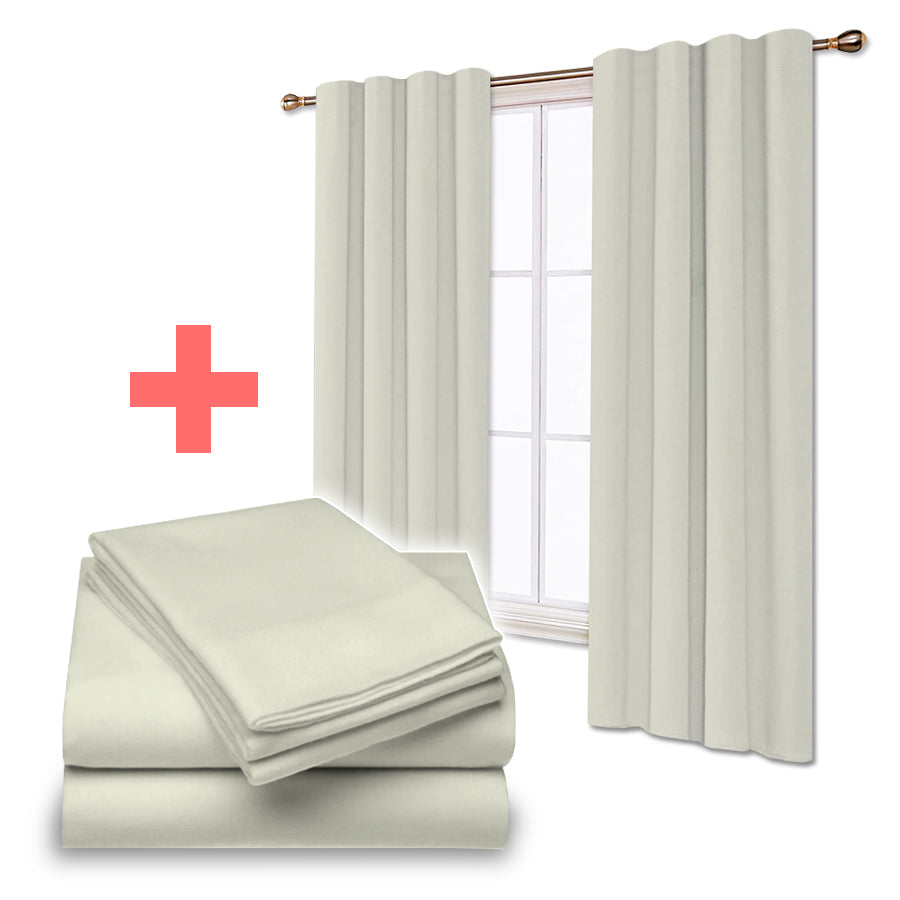Juego De Sabanas + Cortinas de Tela Colores Lisos Combo Pack - SentiteBella.uy