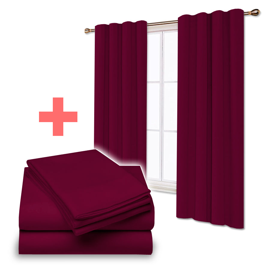 Juego De Sabanas + Cortinas de Tela Colores Lisos Combo Pack - SentiteBella.uy