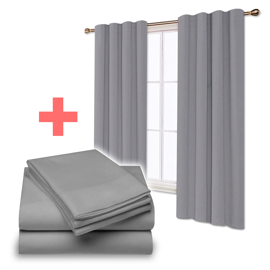 Juego De Sabanas + Cortinas de Tela Colores Lisos Combo Pack - SentiteBella.uy