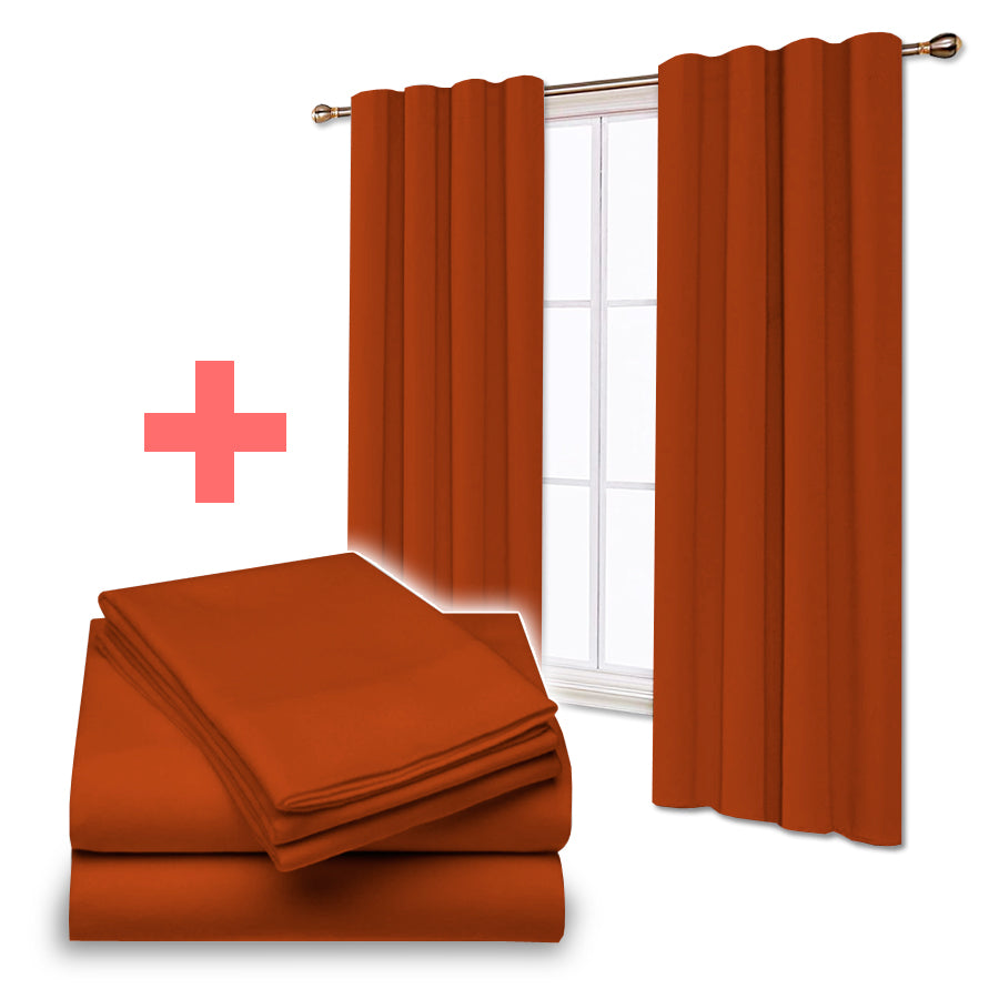 Juego De Sabanas + Cortinas de Tela Colores Lisos Combo Pack - SentiteBella.uy