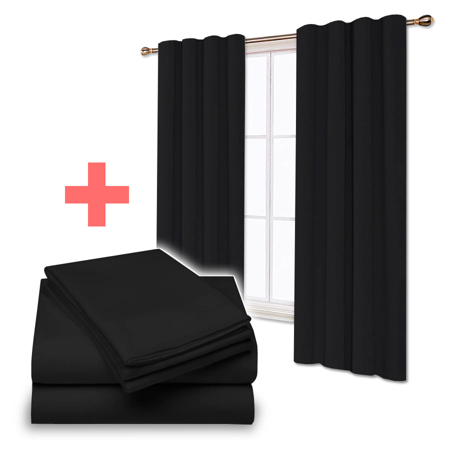 Juego De Sabanas + Cortinas de Tela Colores Lisos Combo Pack - SentiteBella.uy