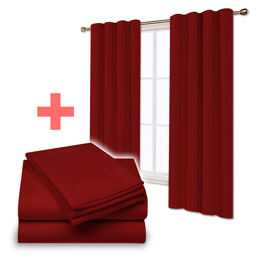 Juego De Sabanas + Cortinas de Tela Colores Lisos Combo Pack - SentiteBella.uy