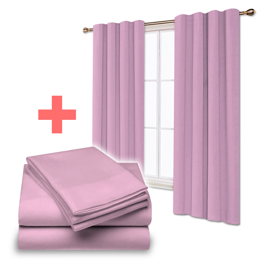 Juego De Sabanas + Cortinas de Tela Colores Lisos Combo Pack - SentiteBella.uy