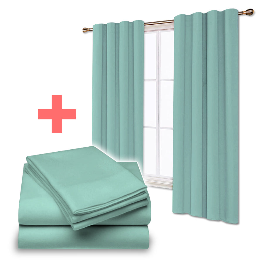 Juego De Sabanas + Cortinas de Tela Colores Lisos Combo Pack - SentiteBella.uy