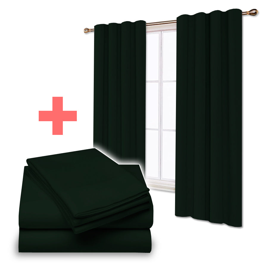 Juego De Sabanas + Cortinas de Tela Colores Lisos Combo Pack - SentiteBella.uy