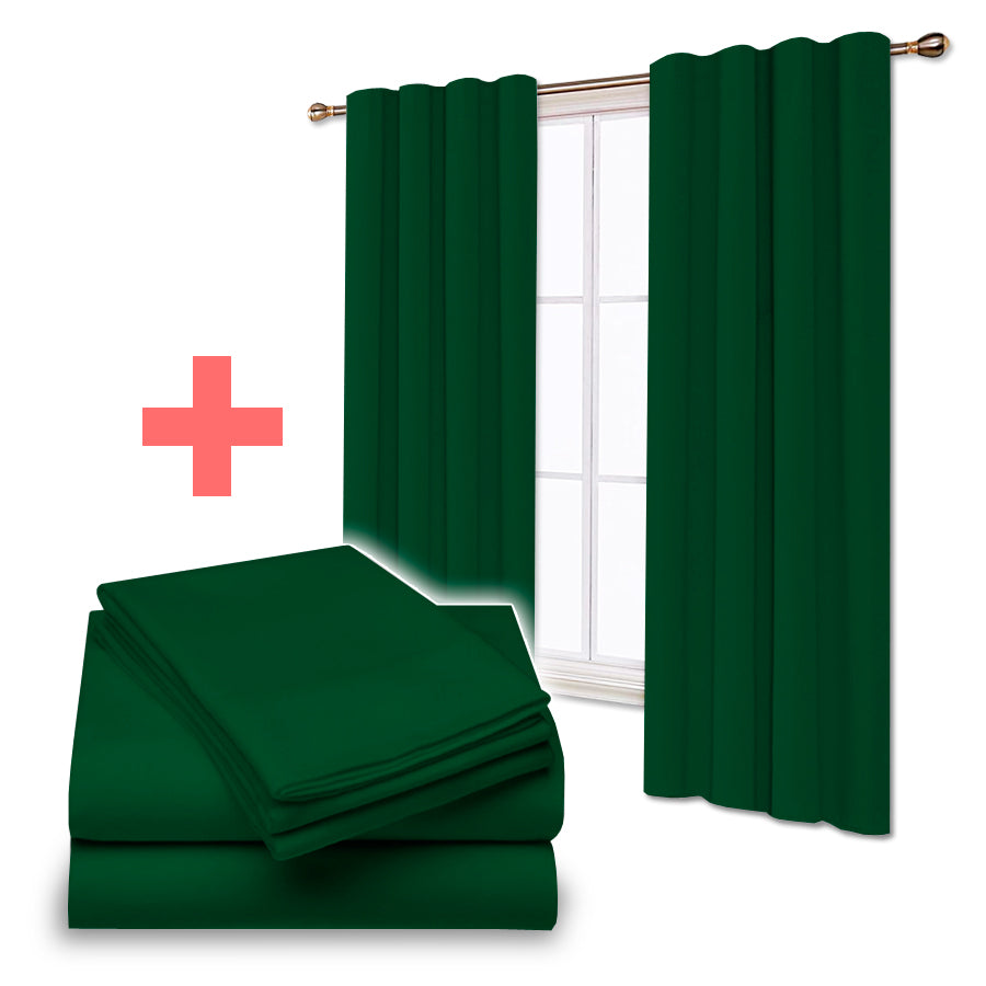 Juego De Sabanas + Cortinas de Tela Colores Lisos Combo Pack - SentiteBella.uy