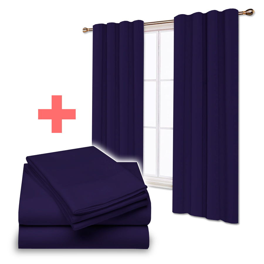 Juego De Sabanas + Cortinas de Tela Colores Lisos Combo Pack - SentiteBella.uy