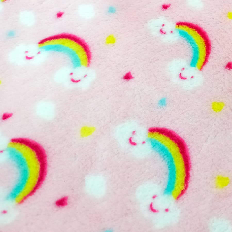 Acolchado PELUCHE Terciopelo - 1 Plaza - Diseño Arcoiris Rosa - SentiteBella.uy