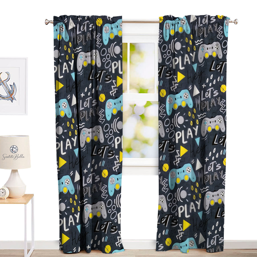 Juego De 2 Cortinas Infantil 150x210 Diseño Gamer Play - SentiteBella.uy