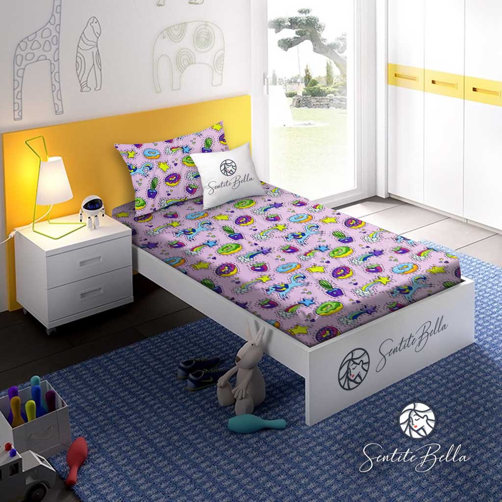Juego de Sábanas Infantil Unicornio Rosa - 1 Plaza - SentiteBella.uy